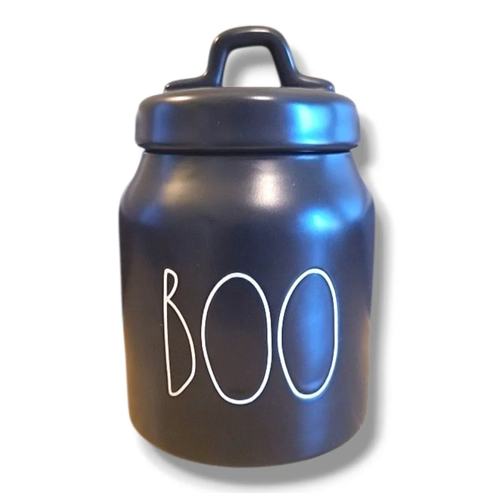 Rae Dunn BOO Chubby Baby Canister Halloween Black LL Long Letter Ceramic
